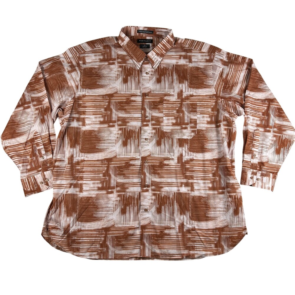 Paul Fredrick Shirt Mens 3XL Brown Geometric Long Sleeve Button Classic Fit